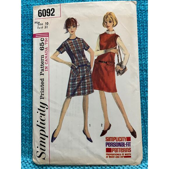 Simplicity 6092 Sewing pattern Aline dress 1960s size 10 - Picture 1 of 5